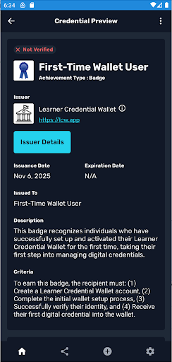 Learner Credential Wallet ekran görüntüsü