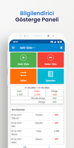 Gelir Gider- günlük giderler ekran görüntüsü