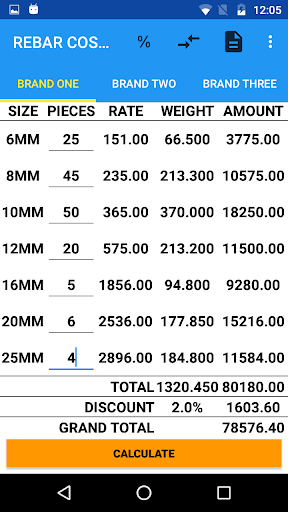 Steel TMT RebarCost Calculator ekran görüntüsü