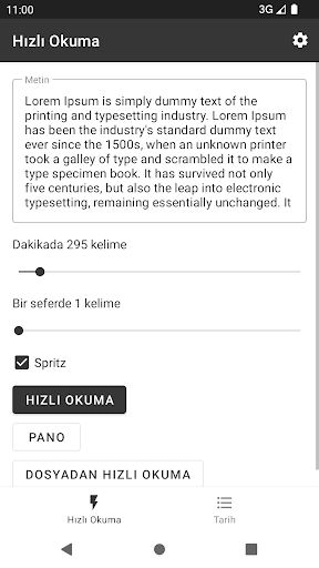 Hızlı Okuyucu ekran görüntüsü