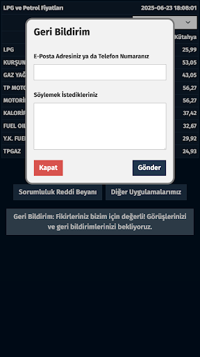 LPG Petrol Fiyatları ekran görüntüsü