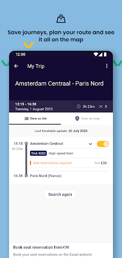 Eurail/Interrail Rail Planner ekran görüntüsü