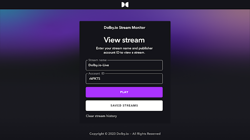 Dolby.io Stream Monitor ekran görüntüsü