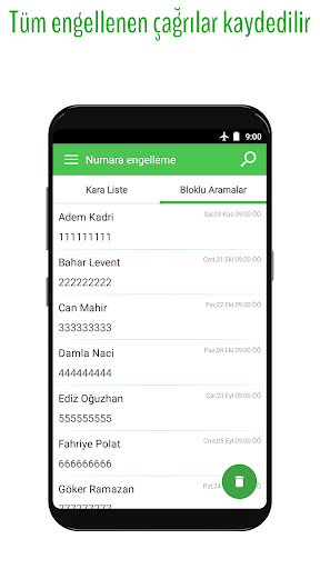 Çağrı engelleme ekran görüntüsü