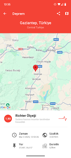 Deprem Uyarılarım ekran görüntüsü