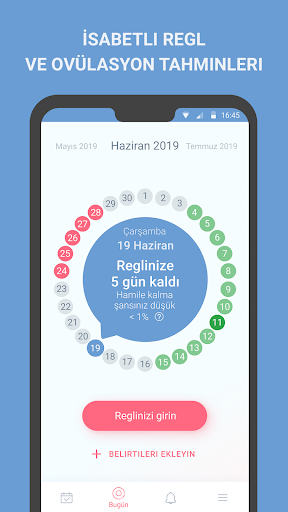 Adet takibi - döngü, ovülasyon ekran görüntüsü