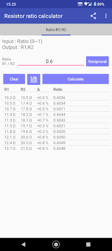 Resistor ratio calculator ekran görüntüsü