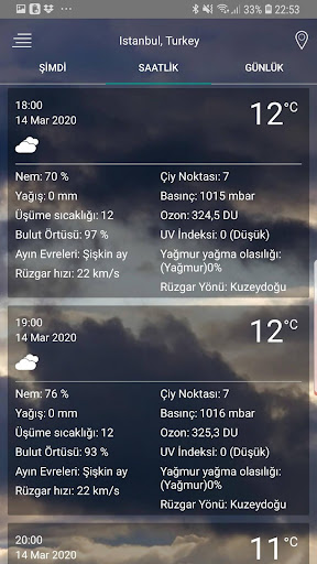 Hava tahmini uygulaması ekran görüntüsü