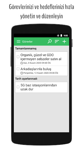 Yapılacaklar listesi, görevler ekran görüntüsü