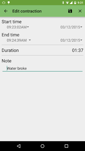 Contraction Timer ekran görüntüsü