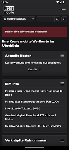 Krone mobile Tarif ekran görüntüsü