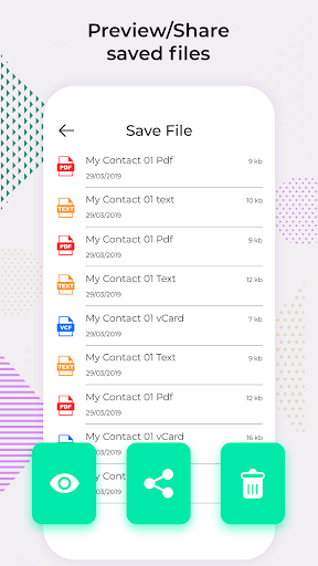 Contact Backup: PDF Text & VCF ekran görüntüsü