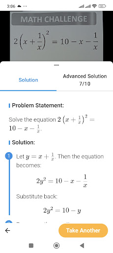 Matematik çözücü ekran görüntüsü