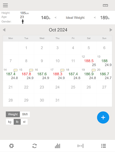 Weight & BMI Calendar ekran görüntüsü