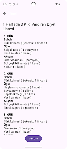 Diyet Listesi ekran görüntüsü