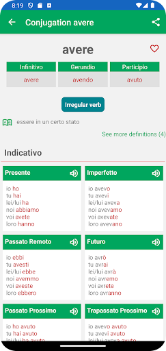 Coniugazione Verbi Italiani ekran görüntüsü