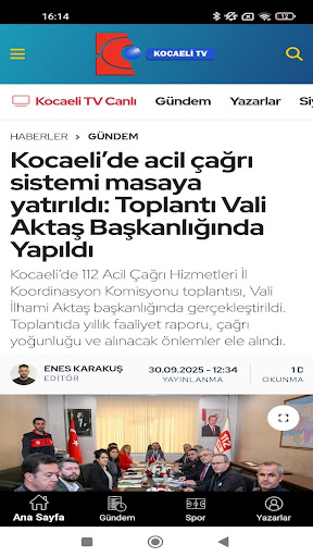Kocaeli TV ekran görüntüsü