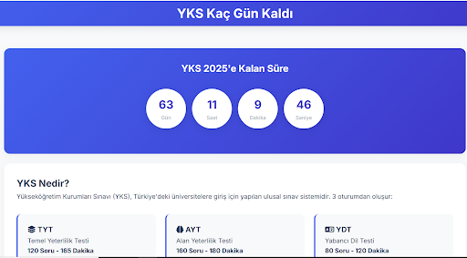 YKS Kaç Gün Kaldı ekran görüntüsü