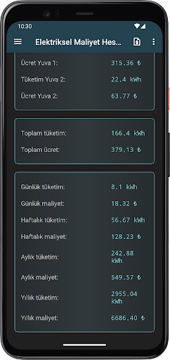 Elektriksel Maliyet Hesabı ekran görüntüsü