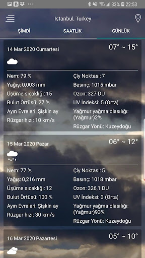 Hava tahmini uygulaması ekran görüntüsü