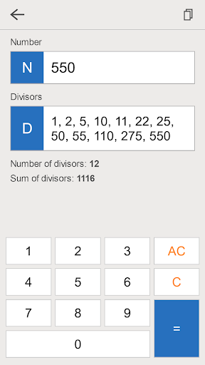 Divisors Calculator ekran görüntüsü