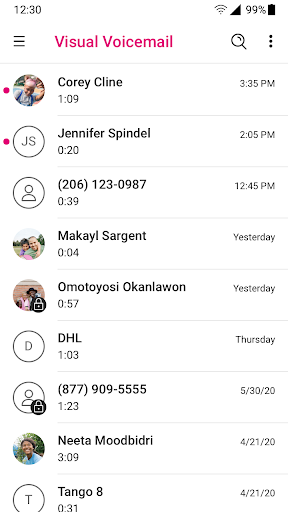 T-Mobile Visual Voicemail ekran görüntüsü