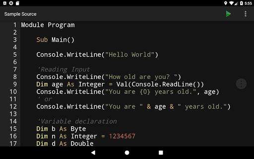 VB.NET Programming Compiler ekran görüntüsü