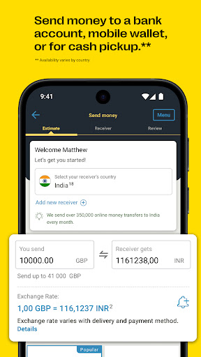 Western Union Money Transfer ekran görüntüsü