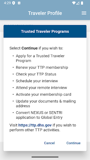 Trusted Traveler Programs ekran görüntüsü