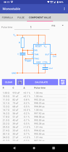 Timer IC 555 Calculator ekran görüntüsü