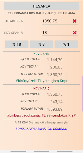 KDV Hesapla - kdv dahil hariç ekran görüntüsü