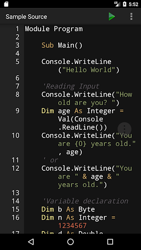 VB.NET Programming Compiler ekran görüntüsü