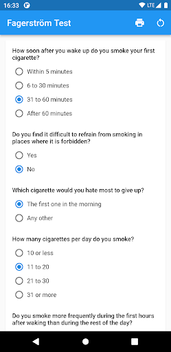 Fagerstrom Test ekran görüntüsü