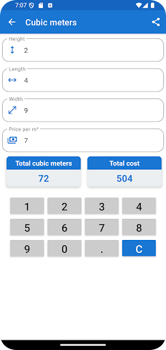 Square meters calculator ekran görüntüsü