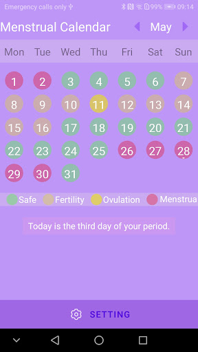 Menstrual calendar ekran görüntüsü
