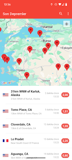 Deprem Uyarılarım Pro ekran görüntüsü