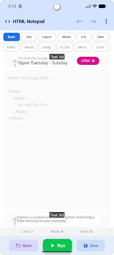 Notepad for HTML ekran görüntüsü