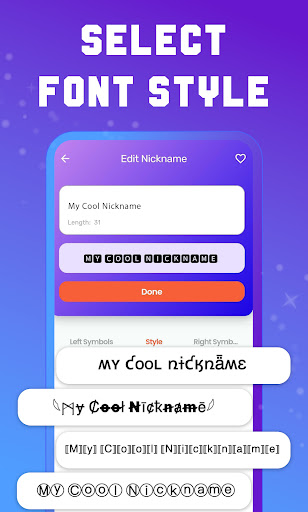 Cool fonts Nickname generator ekran görüntüsü