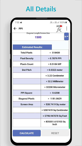 Pixels, DPI & PPI Calculator ekran görüntüsü