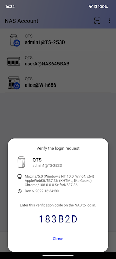 QNAP Authenticator ekran görüntüsü