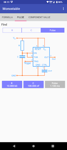 Timer IC 555 Calculator ekran görüntüsü