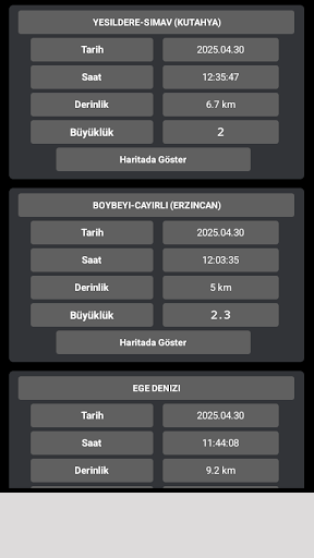 Son Depremler ekran görüntüsü
