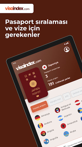 Visa Index ekran görüntüsü