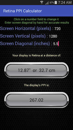 Retina Calculator ekran görüntüsü