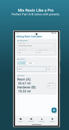 Resin Calculator ekran görüntüsü