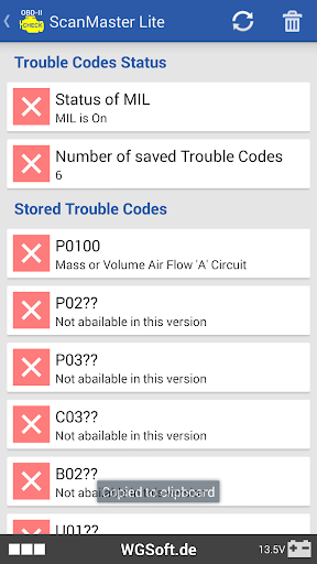 ScanMaster for ELM327 OBD-2 ekran görüntüsü