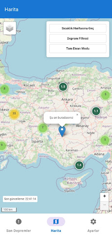 Anlık Deprem ekran görüntüsü