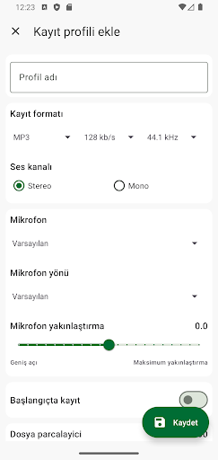 ASR ses kaydedici ekran görüntüsü