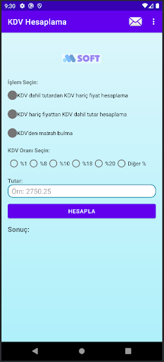 KDV Hesaplama ekran görüntüsü