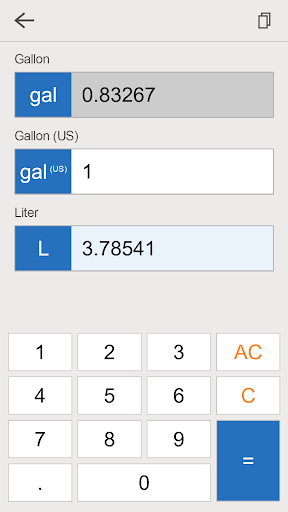gallon liter converter ekran görüntüsü